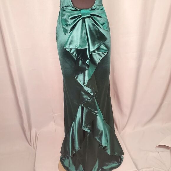 B.SMART Mermaid Gown backless Long Bow Ruffled Tail in Emerald Green in size 13 - Picture 4 of 9
